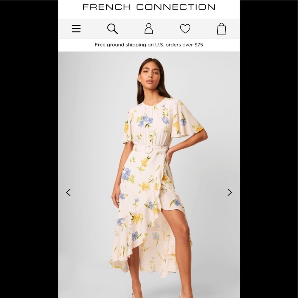 FRENCH CONNECTION flutter sleeve belted dress